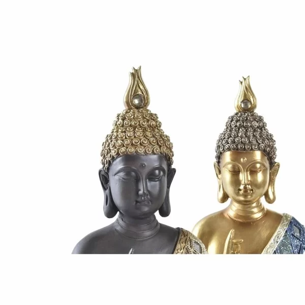 Decorative Figure DKD Home Decor 24 x 12 x 34 cm Blue Golden Brown Buddha Oriental (2 Units)