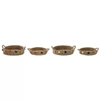 Basket set DKD Home Decor 49 x 40 x 9,5 cm Pompoms...