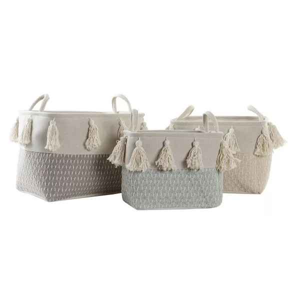 Basket set DKD Home Decor Polyester Fringe (40 x 30 x 30 cm)