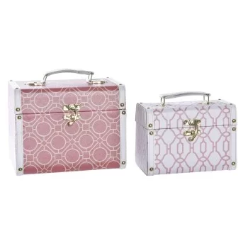 Set of decorative boxes DKD Home Decor Canvas Wood Orange...