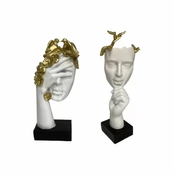 Decorative Figure DKD Home Decor Face White Golden 14,5 x...