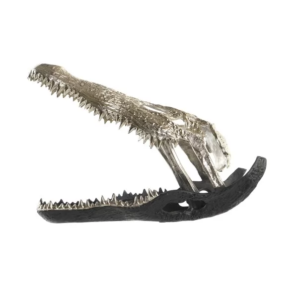 Decorative Figure DKD Home Decor Champagne Aluminium Dark grey Bicoloured Crocodile (55 x 26 x 39 cm)