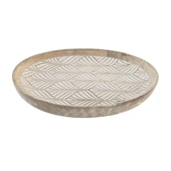 Valet Tray DKD Home Decor 20,5 x 20,5 x 2,5 cm Natural Mango wood Leaf of a plant Urban