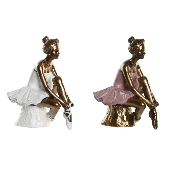 Decorative Figure DKD Home Decor 12 x 9,5 x 15,5 cm Pink White Ballet Dancer (2 Units)