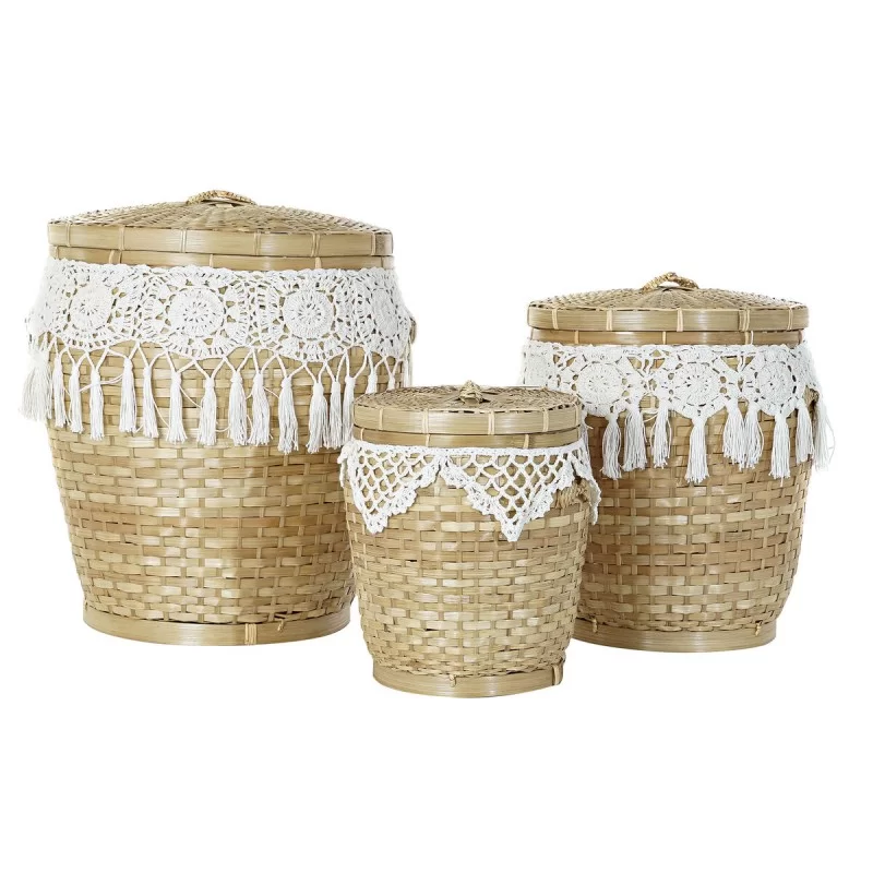 Basket set DKD Home Decor White Natural Bamboo...