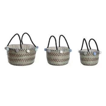 Basket set DKD Home Decor Polyester Pompoms 43 x 43 x 43...