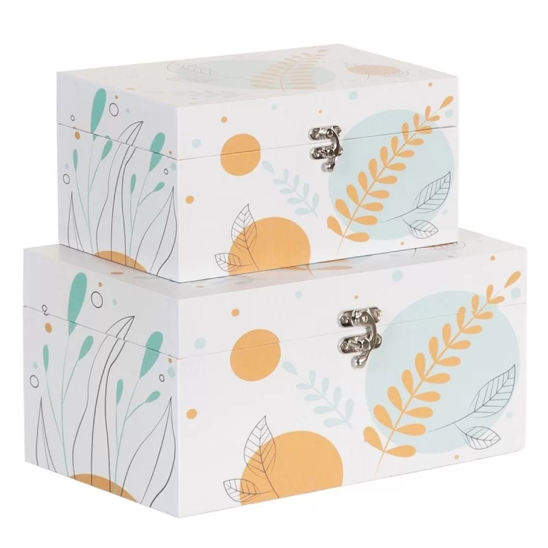 Set of Chests 30 x 18 x 15 cm Canvas DMF (2 Pieces)