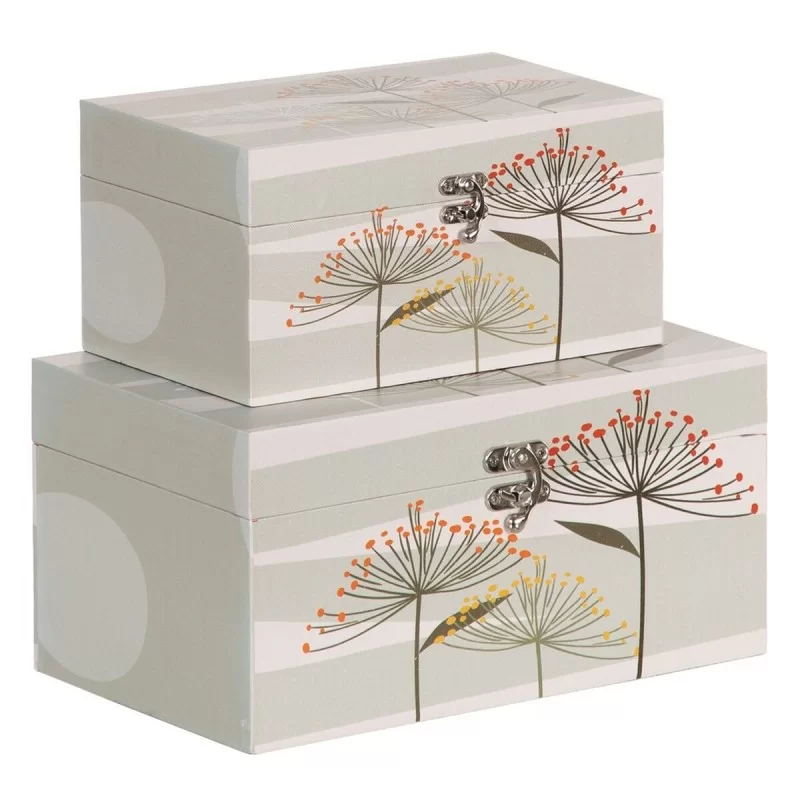 Set of Chests 30 x 18 x 15 cm Flowers Canvas DMF (2 Pieces)