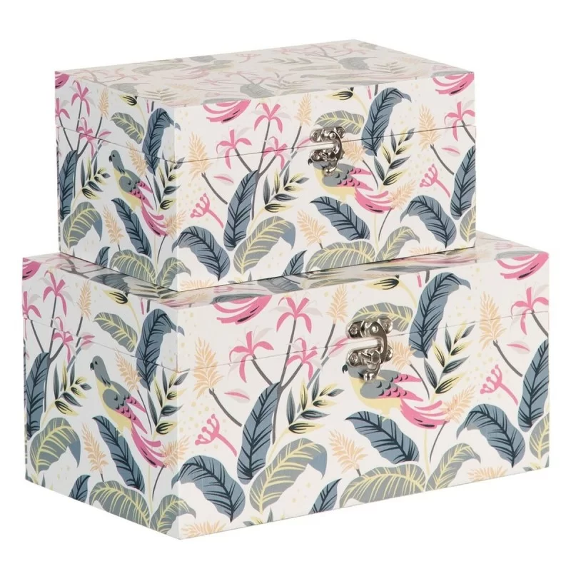 Set of Chests 30 x 18 x 15 cm Canvas DMF (2 Pieces)