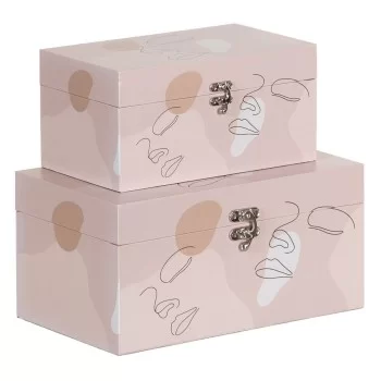 Set of Chests 30 x 18 x 15 cm Canvas DMF (2 Pieces)