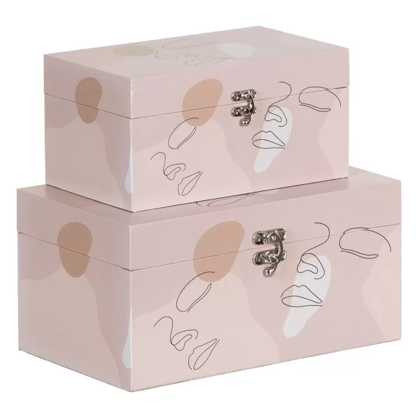 Set of Chests 30 x 18 x 15 cm Canvas DMF (2 Pieces)
