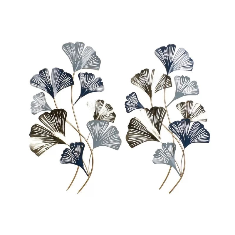 Wall Decoration DKD Home Decor 51 x 4 x 90 cm Grey Blue Golden Modern Leaf of a plant (2 Units)