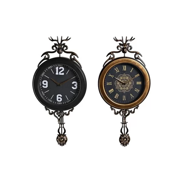 Wall Clock DKD Home Decor 27 x 7,5 x 57,5 cm Crystal Black Golden Iron Pendulum (2 Units)