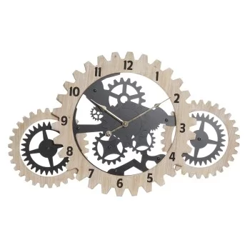 Wall Clock DKD Home Decor Natural Black MDF Gears (70 x 4...