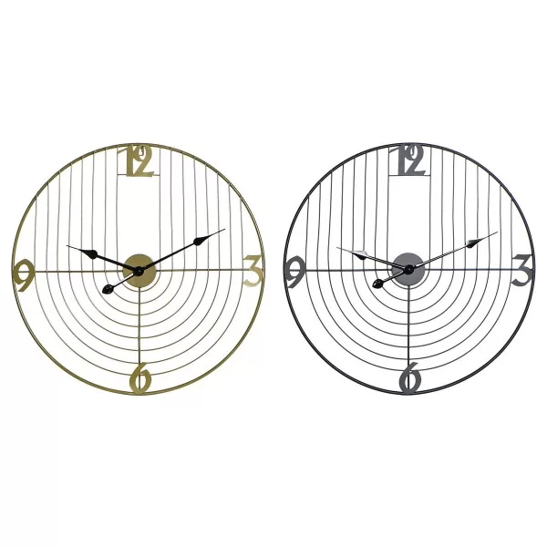 Wall Clock DKD Home Decor Black Golden Metal 60 x 3 x 60 cm Modern (2 Units)