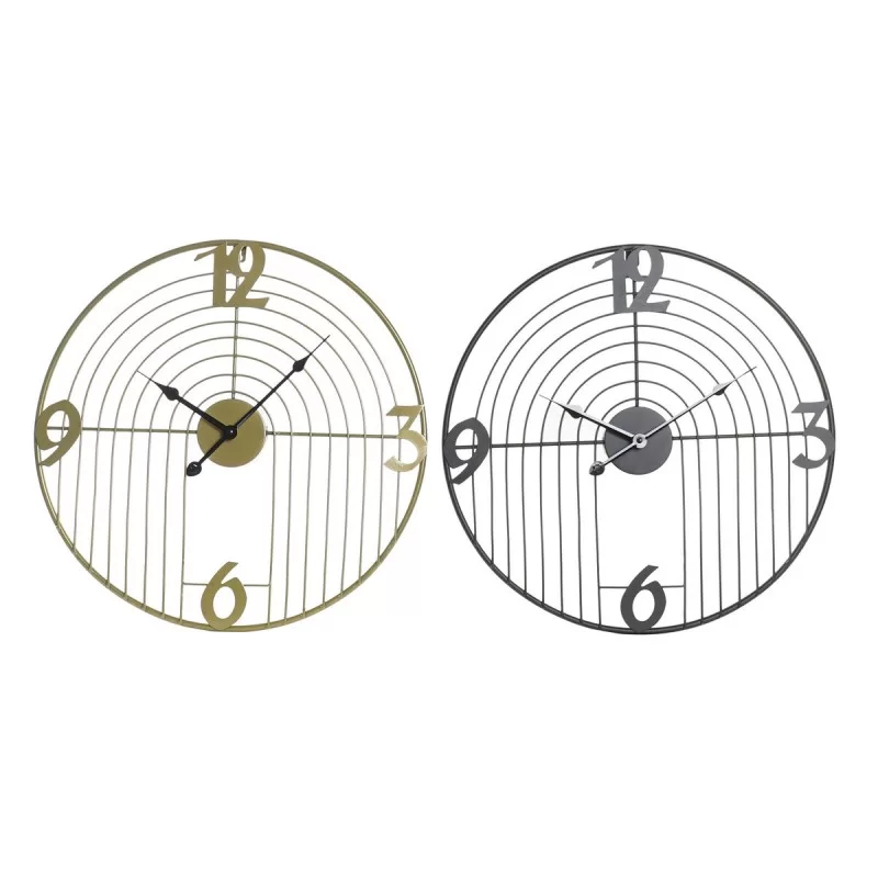 Wall Clock DKD Home Decor Black Golden Metal Modern 45 x 3 x 45 cm (2 Units)