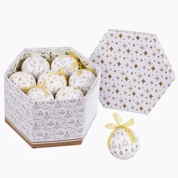 Christmas Baubles White Golden Paper Polyfoam 7,5 x 7,5 x...