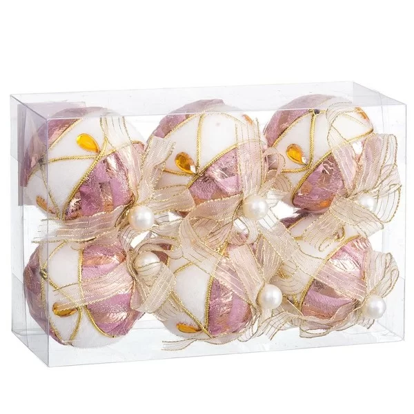 Christmas Baubles White Pink Polyfoam Fabric 6 x 6 x 6 cm (6 Units)