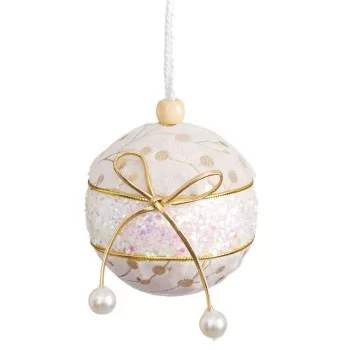 Christmas Baubles White Golden Polyfoam Fabric Lasso 10 x...