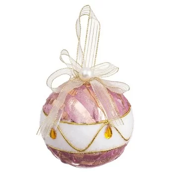 Christmas Baubles White Pink Polyfoam Fabric 8 x 8 x 8 cm...