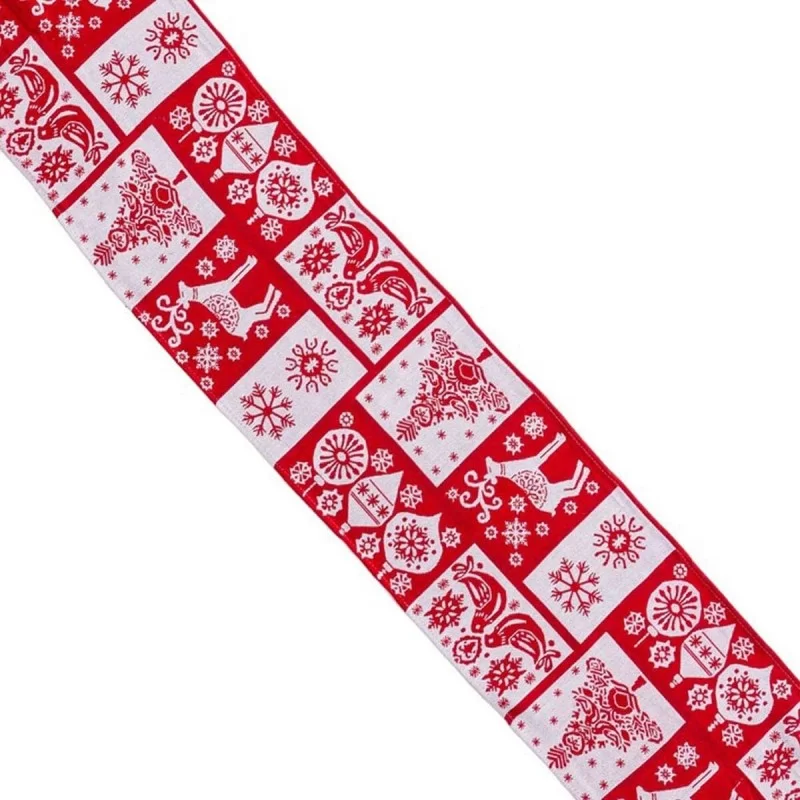 Table Runner Christmas White Red Polyester 180...