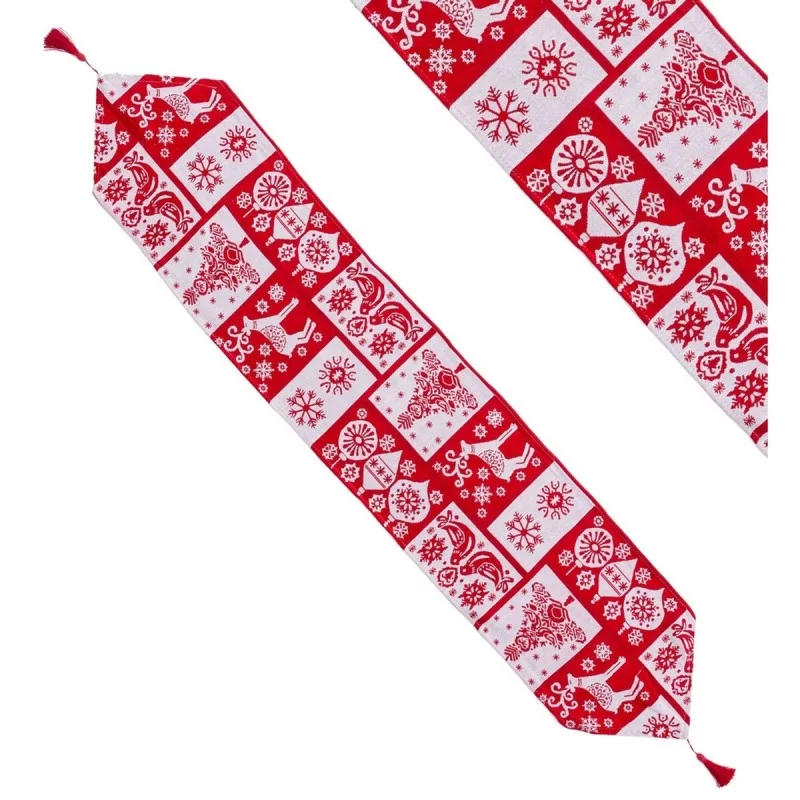 Table Runner Christmas White Red Polyester 180...