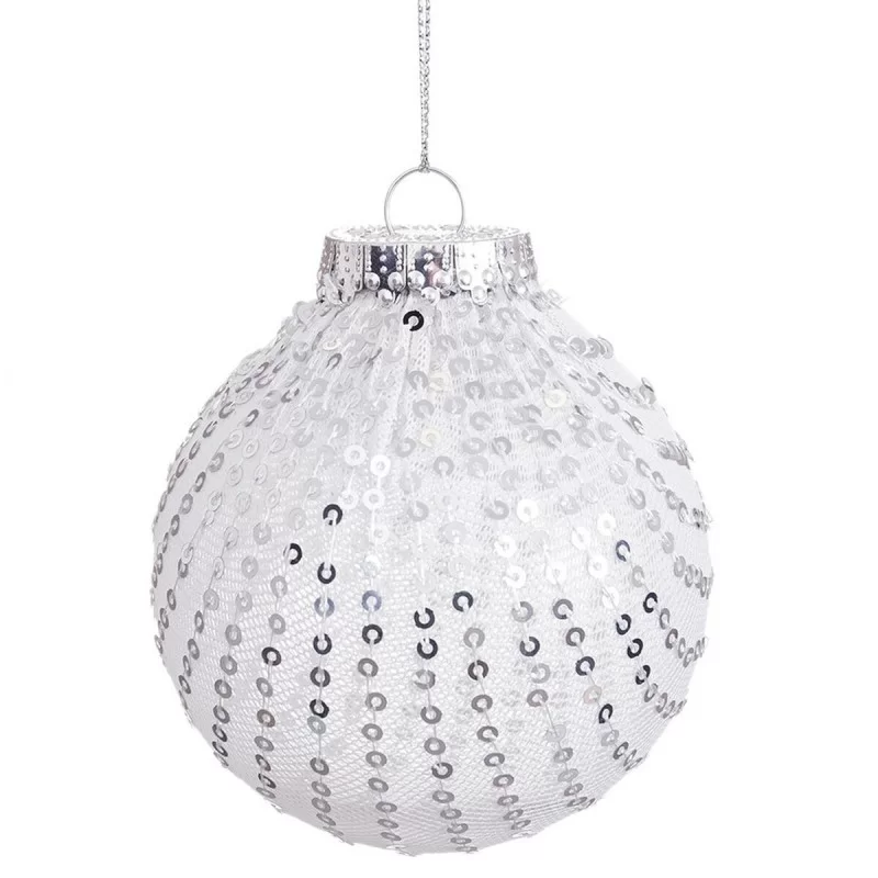 Christmas Baubles White Silver Plastic Fabric...