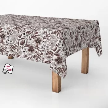 Tablecloth roll Exma Anti-stain Flowers 140 cm x 25 m Brown 2
