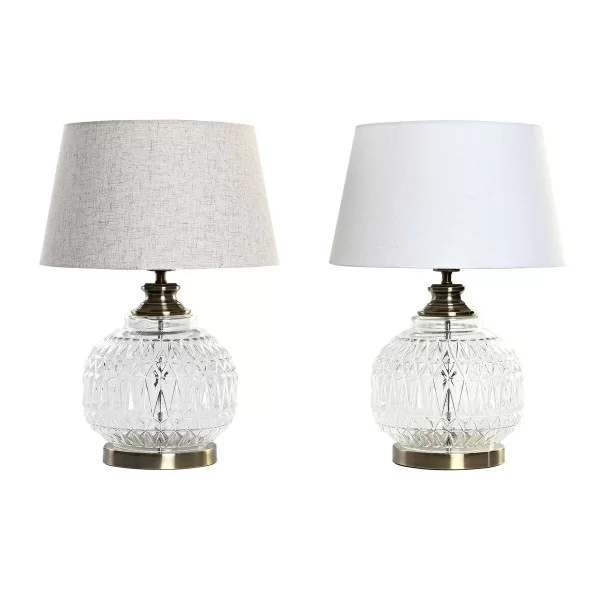 Desk lamp Home ESPRIT White Beige Metal Crystal 38 x 38 x 54 cm (2 Units)