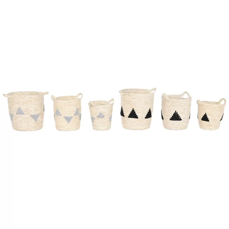 Set of Baskets Home ESPRIT Black Grey Natural Seagrass Boho 33 x 33 x 40 cm (2 Units)