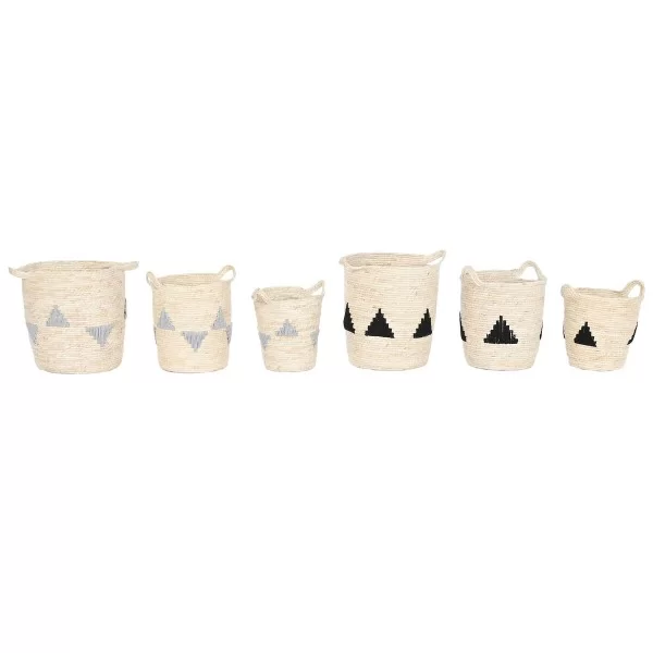 Set of Baskets Home ESPRIT Black Grey Natural Seagrass Boho 33 x 33 x 40 cm (2 Units)