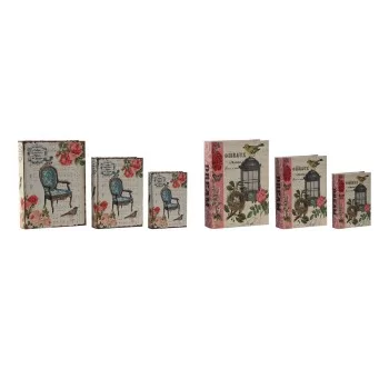 Set of decorative boxes Home ESPRIT Brown Wood Canvas...