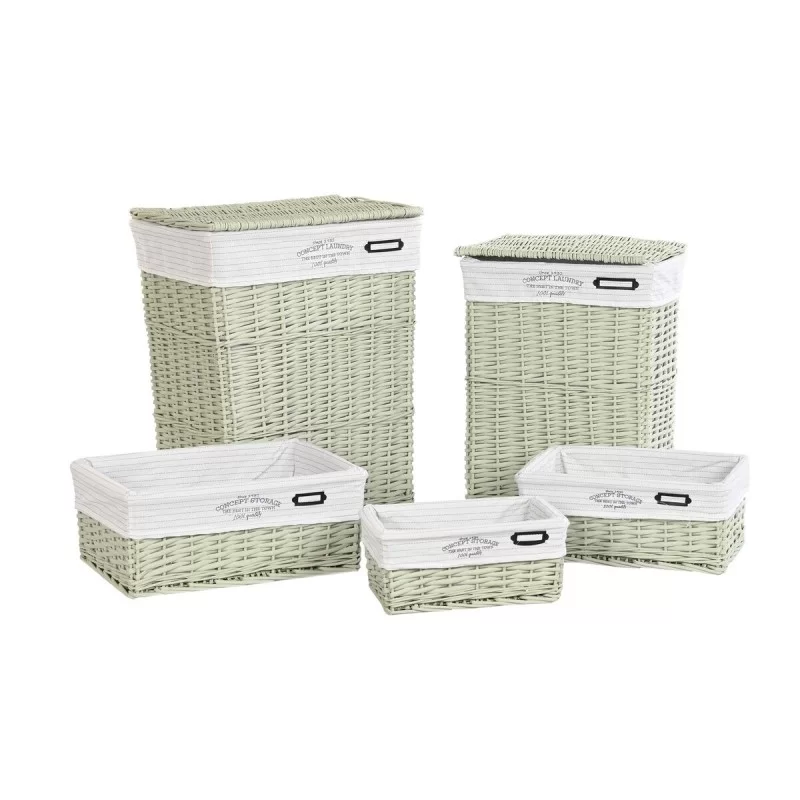 Basket set DKD Home Decor Green wicker 44 x 34...