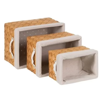 Basket set Natural Wood Fabric 39,5 x 30 x 24 cm (3 Units) 2