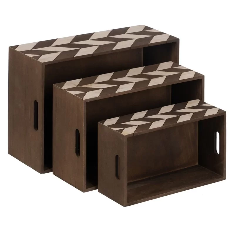 Set of decorative boxes Brown Natural Paolownia...