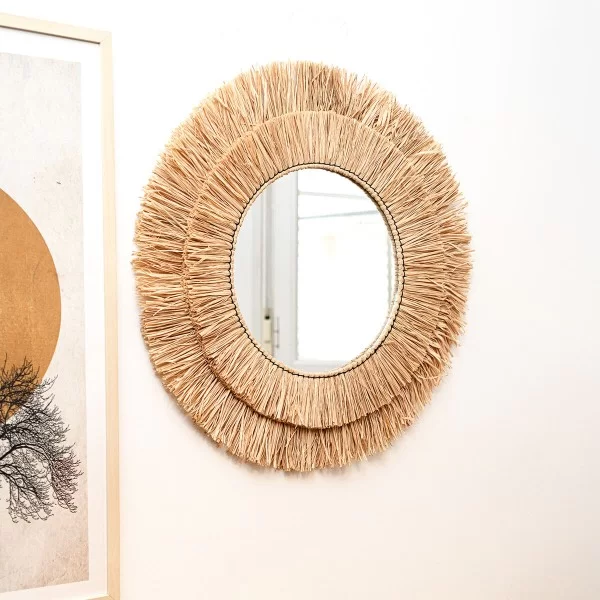 Wall mirror Vinthera Moa Raffia Natural (4 Units)
