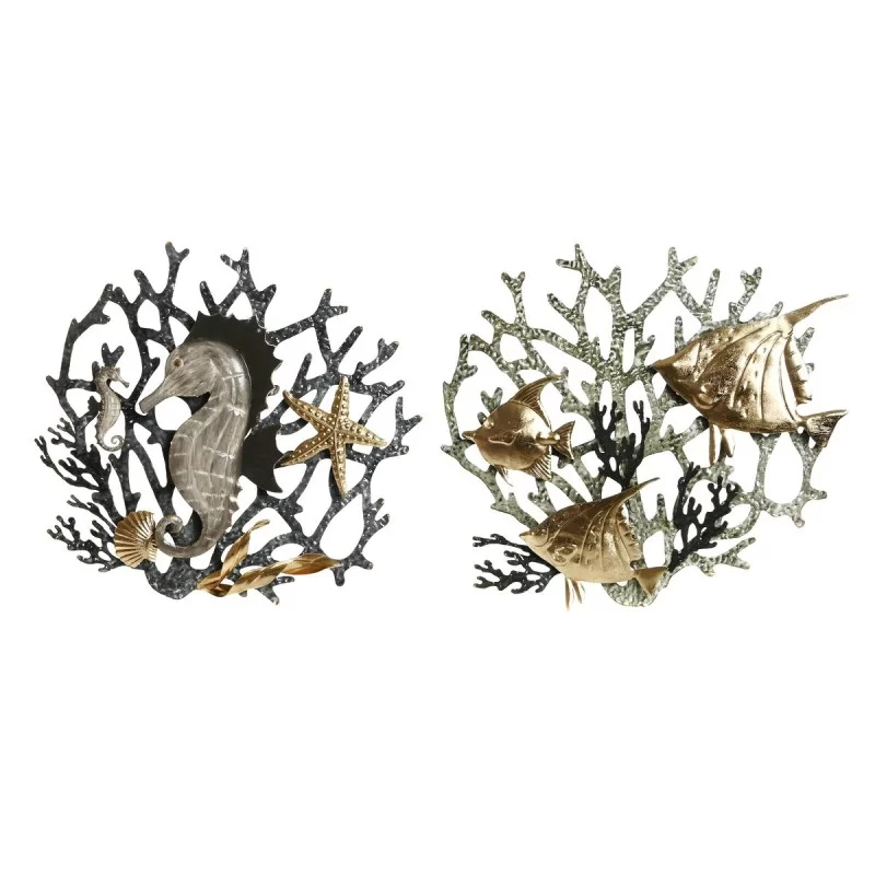 Wall Decoration Home ESPRIT Golden Silver Coral Mediterranean 49,5 x 5 x 48,3 cm (2 Units)