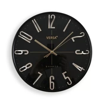 Wall Clock Versa Black Golden Plastic Quartz 4,3 x 30 x...