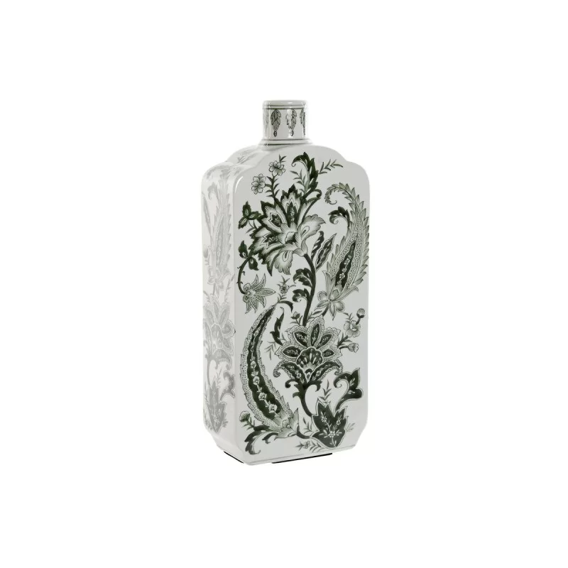 Vase Home ESPRIT White Green Porcelain Leaf of a plant 16,5 x 8 x 38 cm