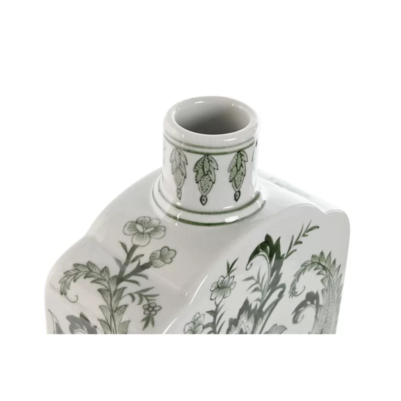 Vase Home ESPRIT White Green Porcelain Leaf of...