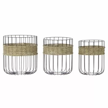 Basket set DKD Home Decor 8424001836628 Black Natural...