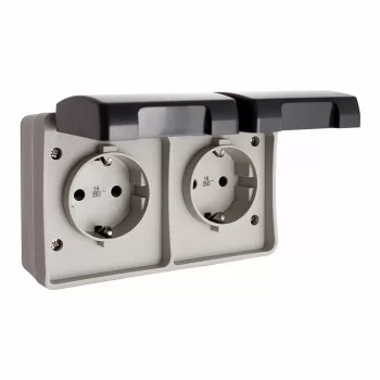 Plug socket EDM With lid Double Watertight Grey Surface...