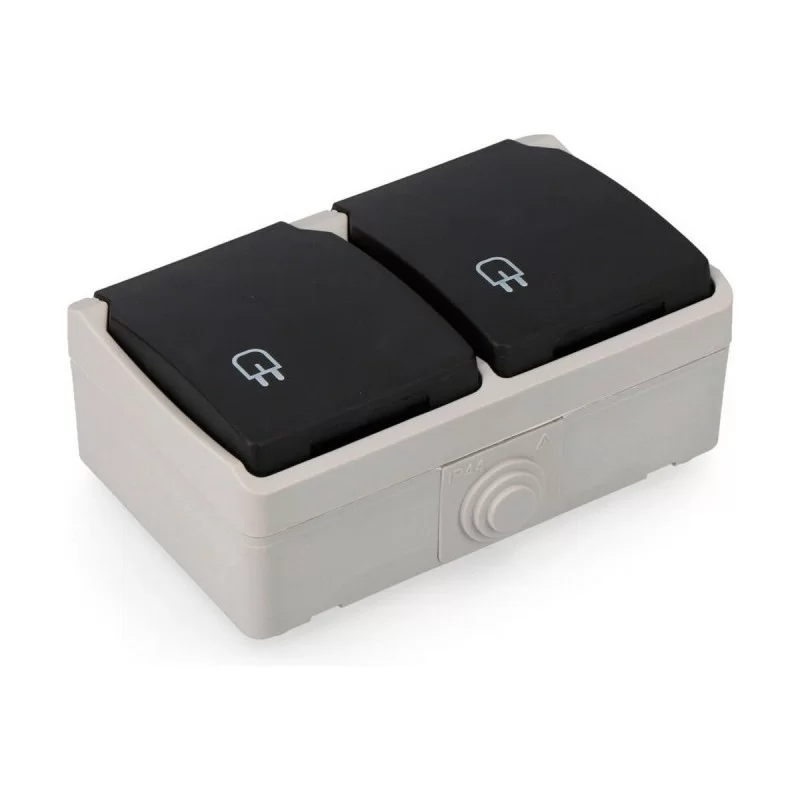 Plug socket EDM With lid Double Watertight Grey...