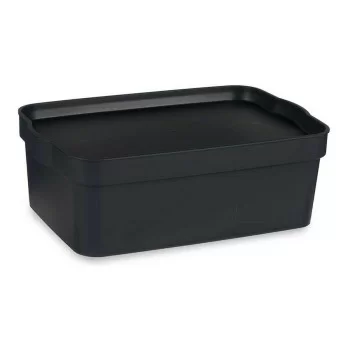 Storage Box with Lid Anthracite Plastic (21,5 x 11 x 32 cm)