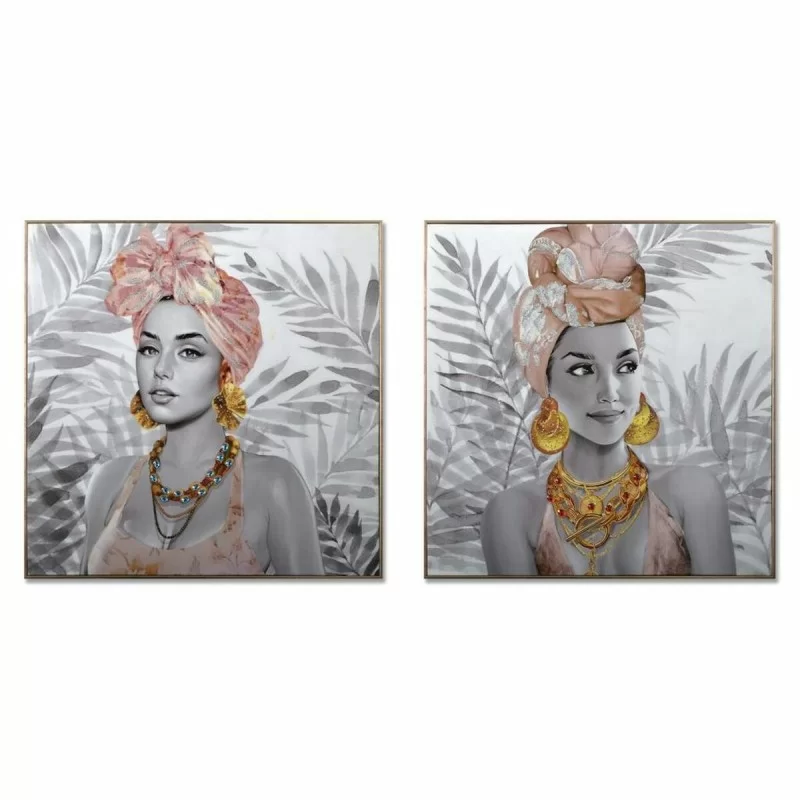 Painting DKD Home Decor Colonial African Woman Lacquered 82 x 4,5 x 82 cm (2 Units)