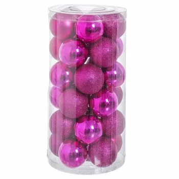 Christmas Baubles Fuchsia Plastic Glitter 6 x 6 x 6 cm...