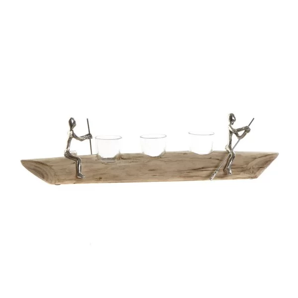 Candleholder DKD Home Decor 56,5 x 14 x 15 cm Crystal Natural Aluminium Colonial Mango wood