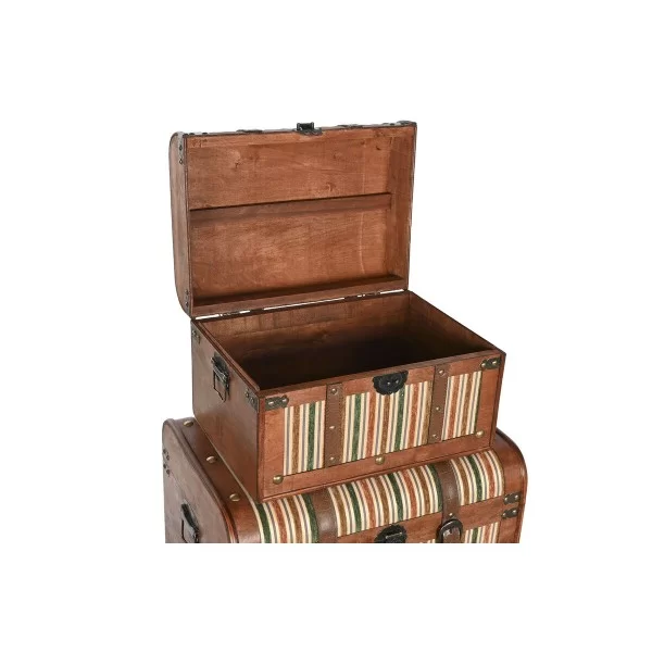 Set of Chests Home ESPRIT Brown Multicolour Wood Canvas Colonial 61 x 43 x 42,5 cm (3 Units)