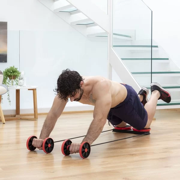 Abdominal Roller with Rotating Discs, Elastic Bands and Exercise Guide Twabanarm InnovaGoods