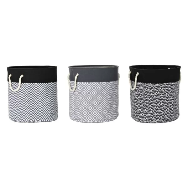Laundry basket DKD Home Decor Printed Black Grey White 45 x 45 x 50 cm (3 Units)